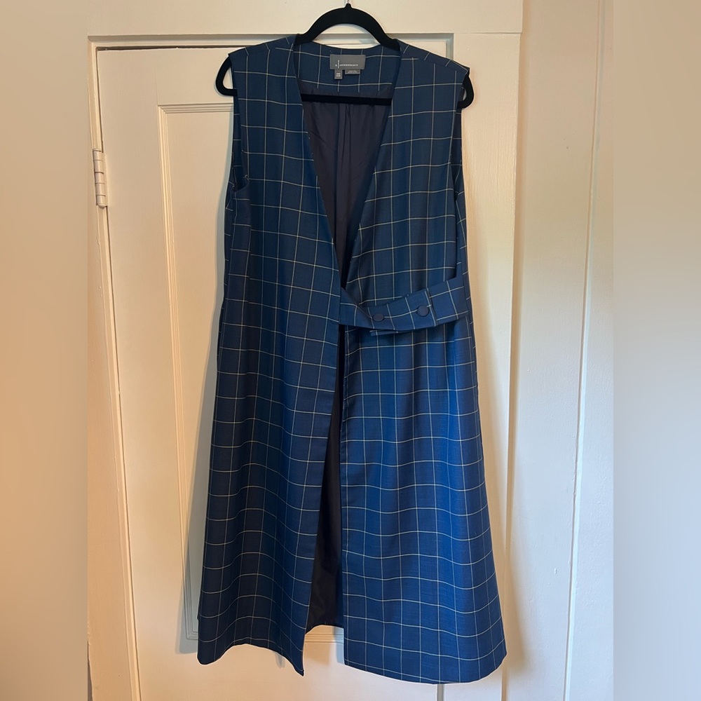 Anthropologie Navy Blue Windowpane Long Vest